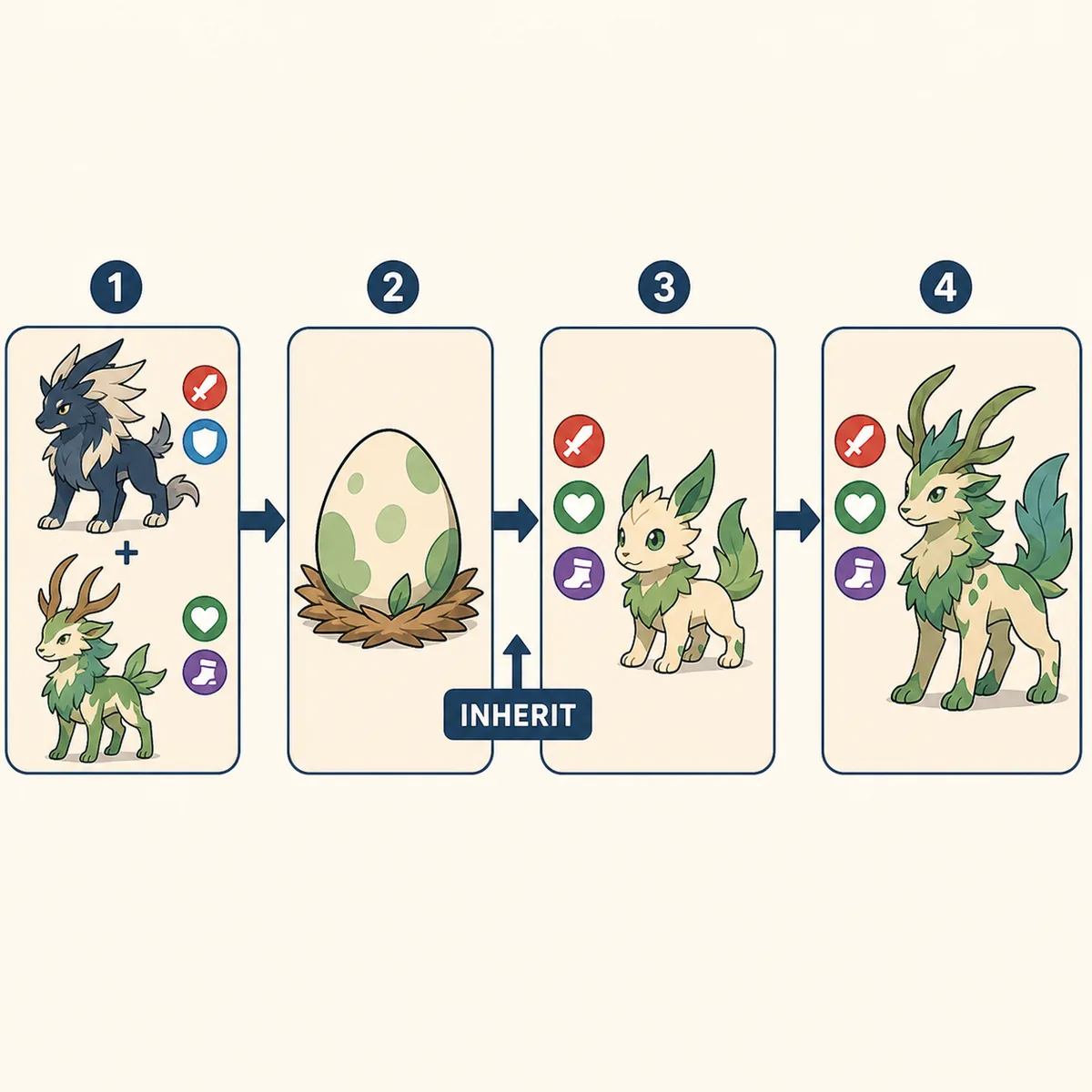 Illustrative flow from parent traits to an egg and a child with selected passive symbols