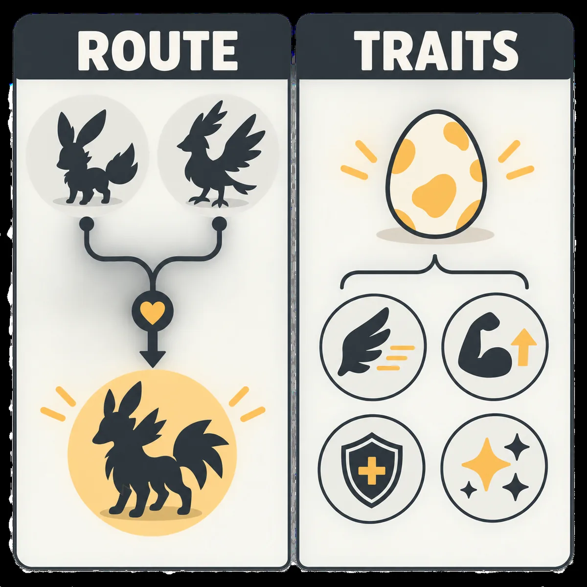 Illustrative comparison between a Palworld parent route and a separate passive trait plan